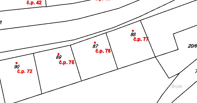 Podmoky 76 na parcele st. 87 v KÚ Podmoky u Městce Králové, Katastrální mapa