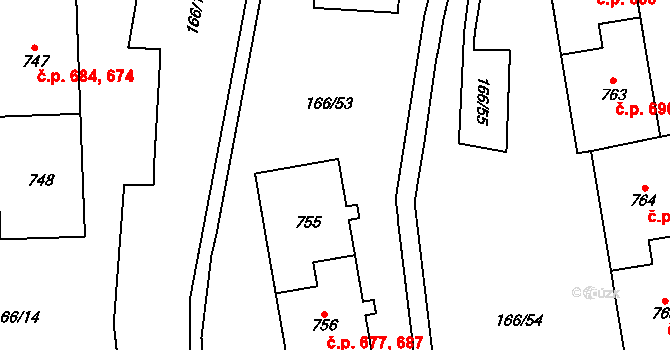 Kovářská 677,687 na parcele st. 755 v KÚ Kovářská, Katastrální mapa
