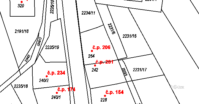 Kněžice 206 na parcele st. 254 v KÚ Kněžice u Třebíče, Katastrální mapa