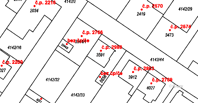 Břeclav 2988 na parcele st. 3591 v KÚ Břeclav, Katastrální mapa