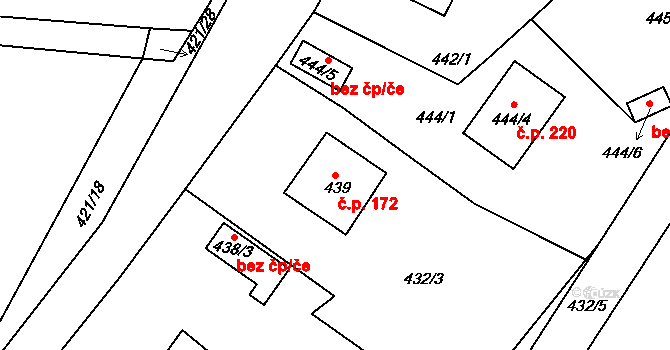 Hudcov 172, Teplice na parcele st. 439 v KÚ Hudcov, Katastrální mapa