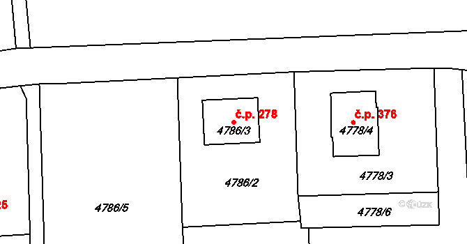 Lískovec 278, Frýdek-Místek na parcele st. 4786/3 v KÚ Lískovec u Frýdku-Místku, Katastrální mapa