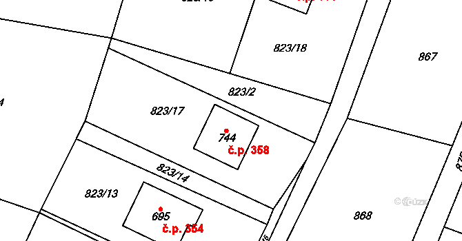 Skalice 358, Frýdek-Místek na parcele st. 744 v KÚ Skalice u Frýdku-Místku, Katastrální mapa