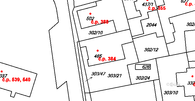 Úšovice 384, Mariánské Lázně na parcele st. 485 v KÚ Úšovice, Katastrální mapa