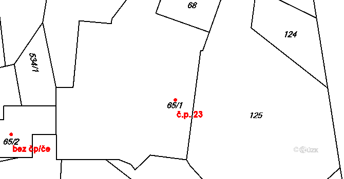 Zámostí 23, Písková Lhota na parcele st. 65/1 v KÚ Písková Lhota, Katastrální mapa