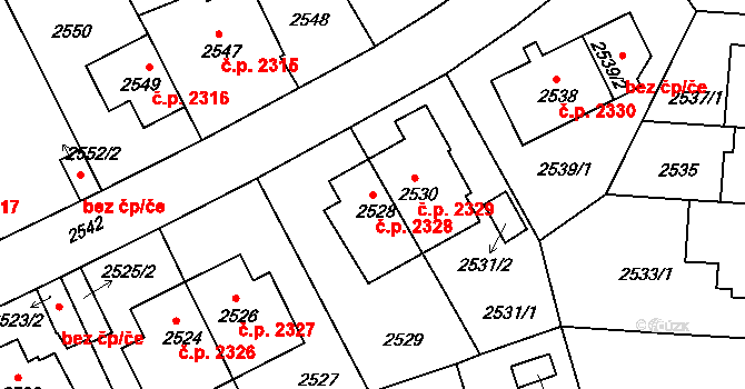 Žižkov 2328, Praha na parcele st. 2528/1 v KÚ Žižkov, Katastrální mapa