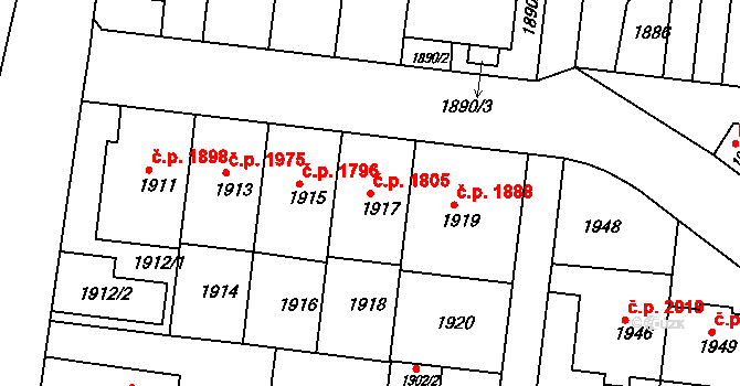 Smíchov 1805, Praha na parcele st. 1917 v KÚ Smíchov, Katastrální mapa