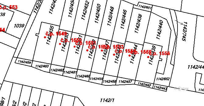 Řepy 1553, Praha na parcele st. 1142/447 v KÚ Řepy, Katastrální mapa