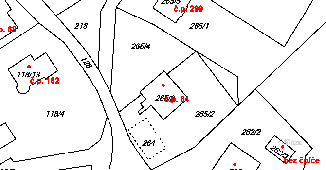 Rumburk 2-Horní Jindřichov 64, Rumburk na parcele st. 265/3 v KÚ Horní Jindřichov, Katastrální mapa