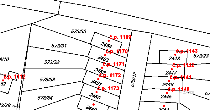 Vrchlabí 1170 na parcele st. 2453 v KÚ Vrchlabí, Katastrální mapa