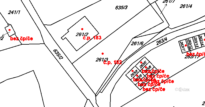 Dolní Libchava 182, Česká Lípa na parcele st. 261/3 v KÚ Dolní Libchava, Katastrální mapa