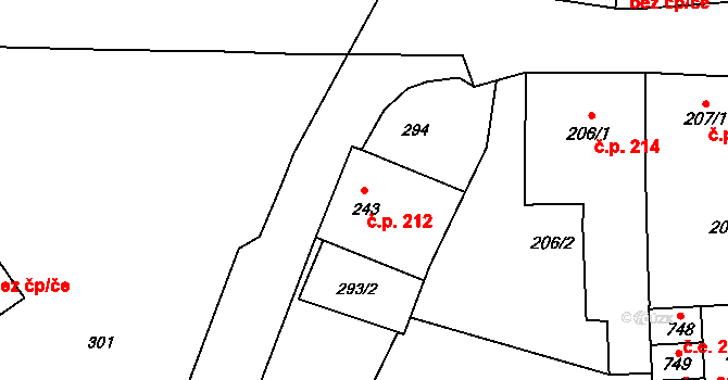 Chrastava 212 na parcele st. 243/1 v KÚ Chrastava I, Katastrální mapa