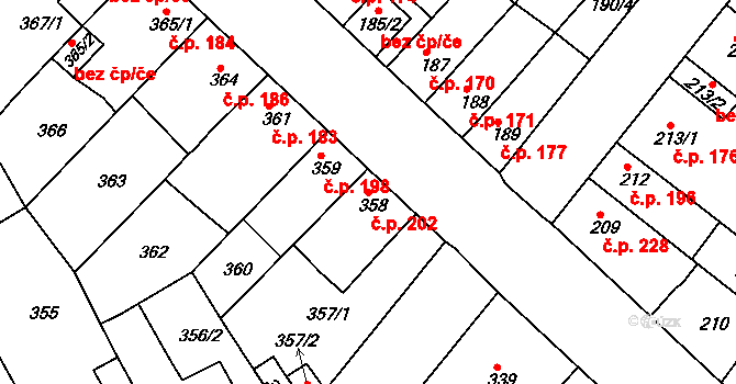 Újezdské Předměstí 202, Bílina na parcele st. 358 v KÚ Bílina-Újezd, Katastrální mapa