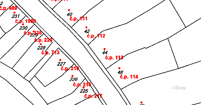 Šlapanice 113 na parcele st. 44 v KÚ Šlapanice u Brna, Katastrální mapa