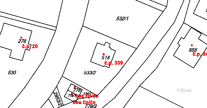Rudník 339 na parcele st. 518 v KÚ Rudník, Katastrální mapa