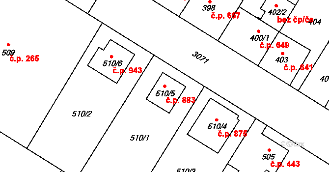 Bolevec 883, Plzeň na parcele st. 510/5 v KÚ Bolevec, Katastrální mapa