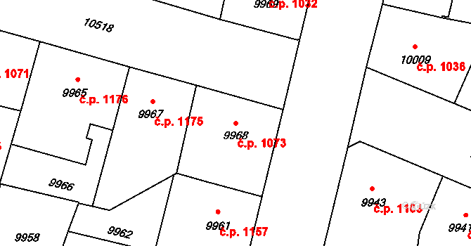 Jižní Předměstí 1073, Plzeň na parcele st. 9968 v KÚ Plzeň, Katastrální mapa