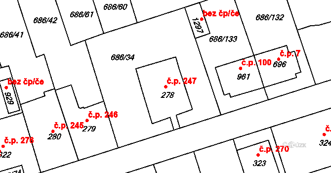 Parník 247, Česká Třebová na parcele st. 278 v KÚ Parník, Katastrální mapa