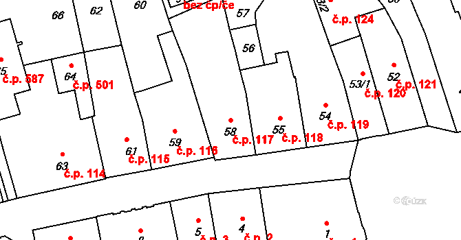 Šluknov 117 na parcele st. 58 v KÚ Šluknov, Katastrální mapa