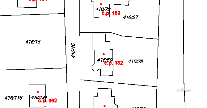 Chlum 182, Křemže na parcele st. 416/69 v KÚ Chlum u Křemže, Katastrální mapa