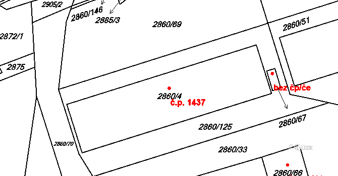 Valašské Meziříčí 1437 na parcele st. 2860/4 v KÚ Valašské Meziříčí-město, Katastrální mapa