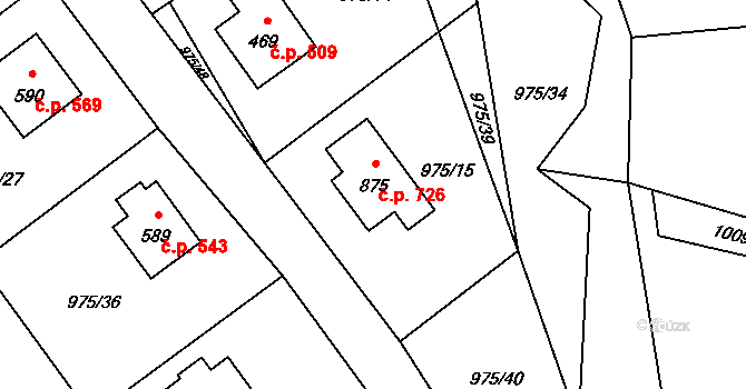 Mořkov 726 na parcele st. 875 v KÚ Mořkov, Katastrální mapa