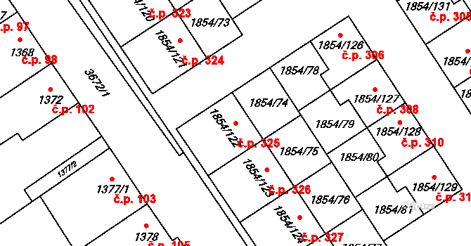 Křečkovice 325, Vyškov na parcele st. 1854/122 v KÚ Vyškov, Katastrální mapa