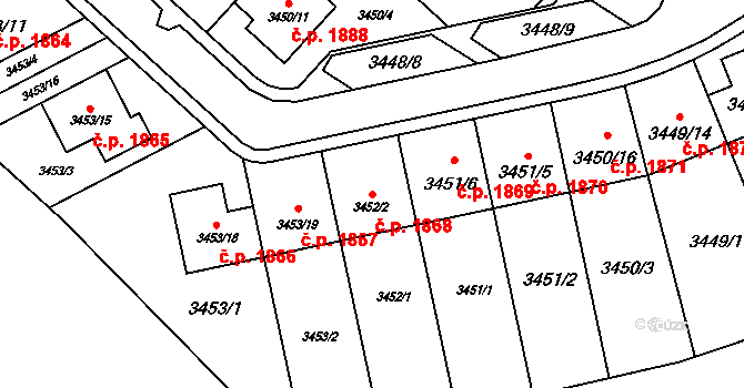 Kuřim 1868 na parcele st. 3452/2 v KÚ Kuřim, Katastrální mapa