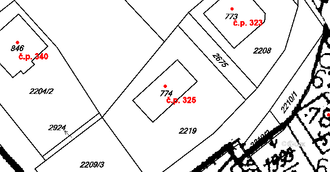 Kácov 325 na parcele st. 774 v KÚ Kácov, Katastrální mapa