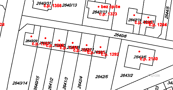 Benešov 1291 na parcele st. 2642/11 v KÚ Benešov u Prahy, Katastrální mapa