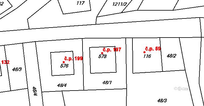 Mrač 197 na parcele st. 578 v KÚ Mrač, Katastrální mapa