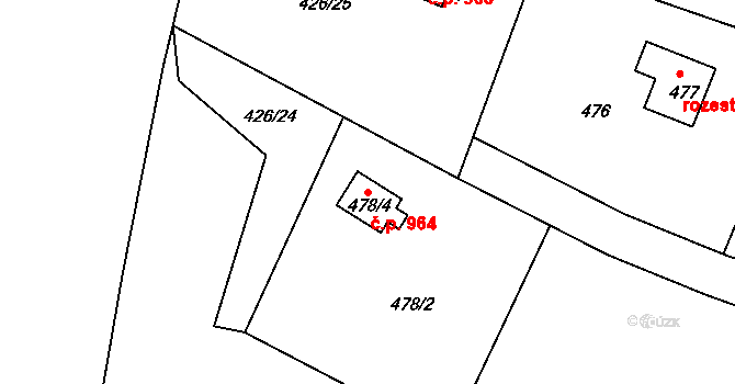 Hvězdov 964, Ralsko na parcele st. 478/4 v KÚ Ploužnice pod Ralskem, Katastrální mapa
