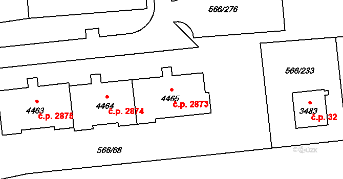 Zábřeh 2873, Ostrava na parcele st. 4465 v KÚ Zábřeh nad Odrou, Katastrální mapa