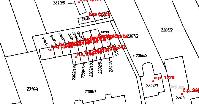 Slavíkovice 238, Rousínov na parcele st. 2309/6 v KÚ Rousínov u Vyškova, Katastrální mapa