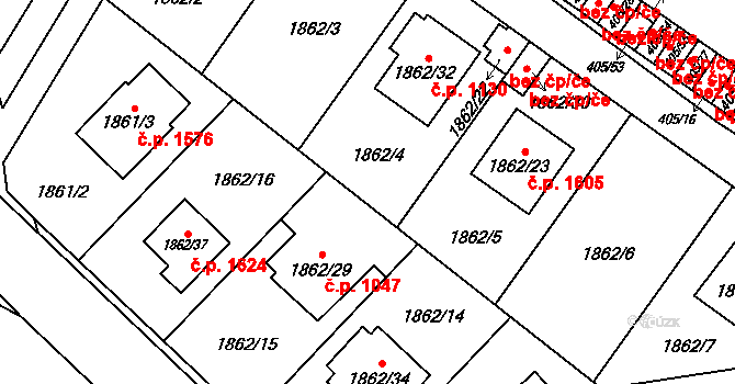 Radotín 2148, Praha na parcele st. 1862/4 v KÚ Radotín, Katastrální mapa