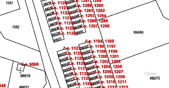 Děčín III-Staré Město 1194,1195, Děčín na parcele st. 990/52 v KÚ Děčín-Staré Město, Katastrální mapa