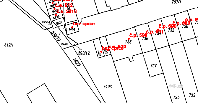 Řečkovice 1631, Brno na parcele st. 740/4 v KÚ Řečkovice, Katastrální mapa