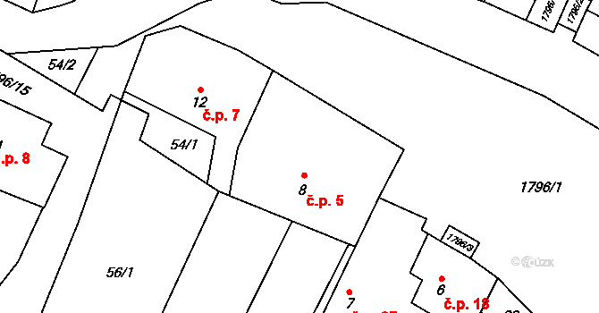 Hrbov 5, Velké Meziříčí na parcele st. 8 v KÚ Hrbov u Velkého Meziříčí, Katastrální mapa