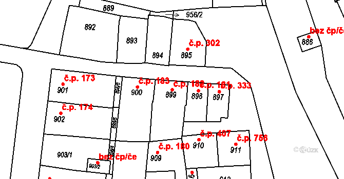 Vlčnov 182 na parcele st. 899 v KÚ Vlčnov, Katastrální mapa
