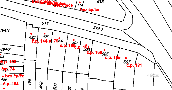 Hrušky 168 na parcele st. 503 v KÚ Hrušky u Brna, Katastrální mapa