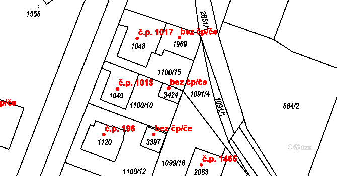 Bystřice pod Hostýnem 48745677 na parcele st. 3424 v KÚ Bystřice pod Hostýnem, Katastrální mapa