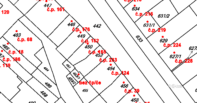 Otnice 233 na parcele st. 452 v KÚ Otnice, Katastrální mapa