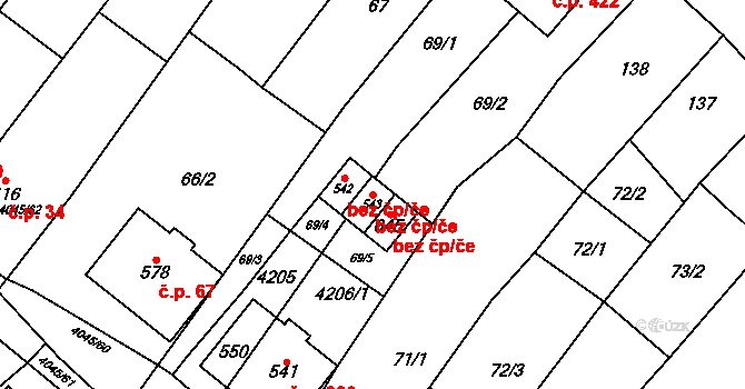 Boleradice 50497677 na parcele st. 543 v KÚ Boleradice, Katastrální mapa