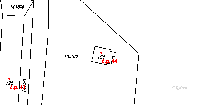 Mezipotočí 44, Kájov na parcele st. 154 v KÚ Novosedly u Kájova, Katastrální mapa