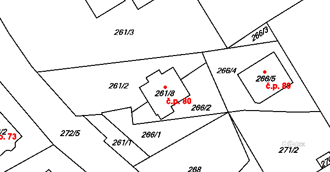 Heroltice 80, Jihlava na parcele st. 261/8 v KÚ Heroltice u Jihlavy, Katastrální mapa