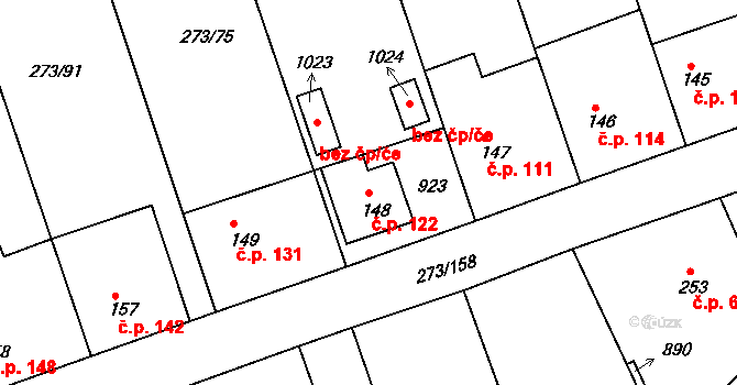 Třemošnice 122 na parcele st. 148 v KÚ Třemošnice nad Doubravou, Katastrální mapa