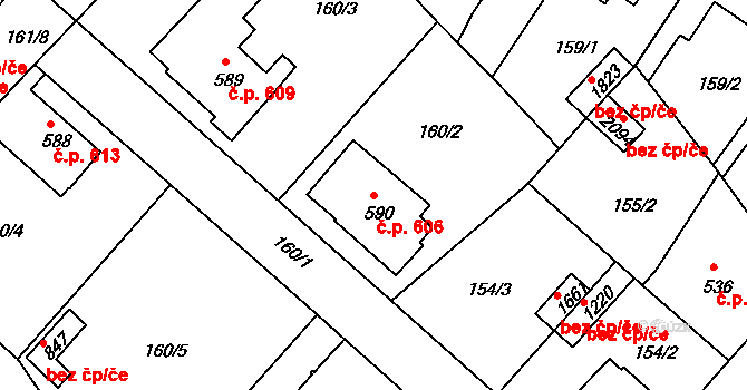Neratovice 606 na parcele st. 590 v KÚ Neratovice, Katastrální mapa