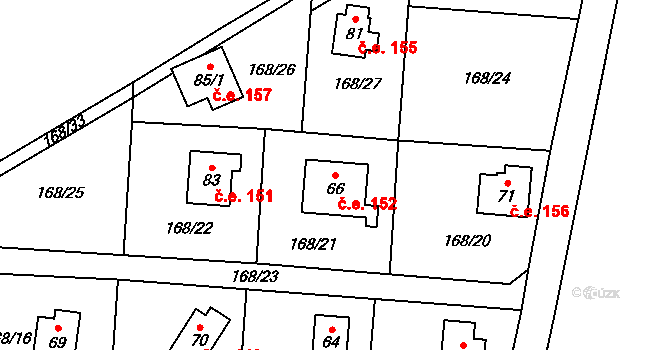 Chotětín 152, Zbiroh na parcele st. 66 v KÚ Chotětín, Katastrální mapa