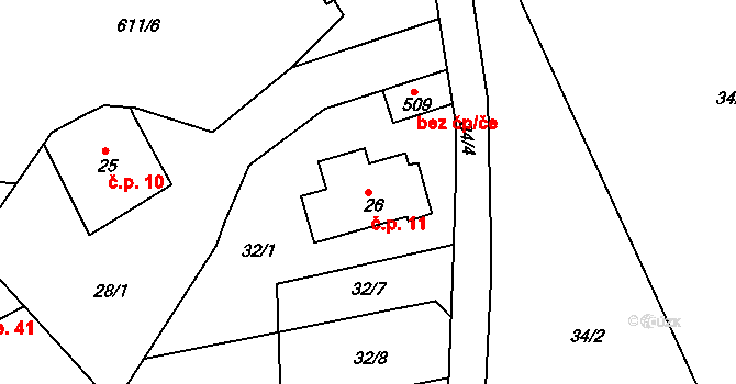 Běloves 11, Náchod na parcele st. 26 v KÚ Běloves, Katastrální mapa