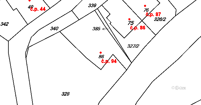Bražec 94, Náchod na parcele st. 86 v KÚ Bražec, Katastrální mapa